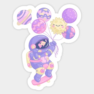 Kawaii astronaut with planet balloons Sticker